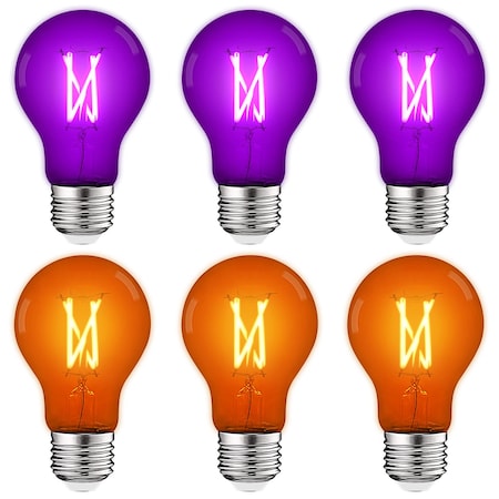 A19 LED Edison Purple and Orange Light Bulbs 4.5W 60W Equivalent Clear Glass E26 Base, 3PK